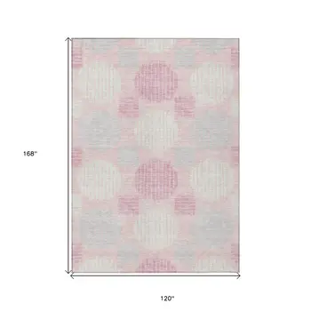 10' X 14' Pink Gray And Ivory Geometric Washable Indoor Outdoor Area Rug