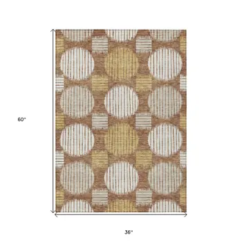 3' X 5' Brown Beige And Ivory Geometric Washable Indoor Outdoor Area Rug