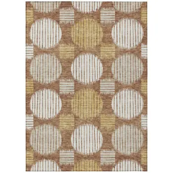 3' X 5' Brown Beige And Ivory Geometric Washable Indoor Outdoor Area Rug