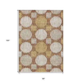 8' X 10' Brown Beige And Ivory Geometric Washable Indoor Outdoor Area Rug