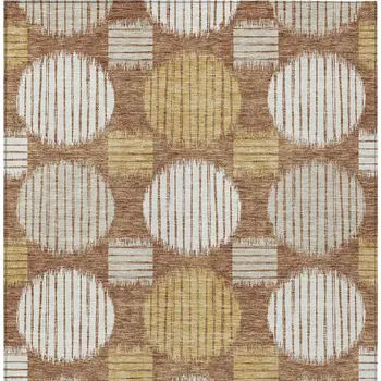 8' X 10' Brown Beige And Ivory Geometric Washable Indoor Outdoor Area Rug