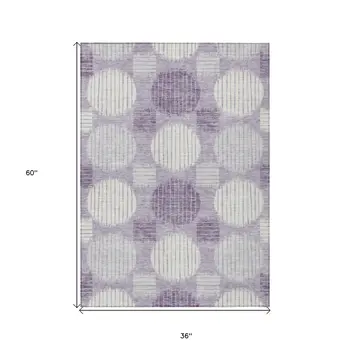 3' X 5' Purple And Ivory Geometric Washable Indoor Outdoor Area Rug