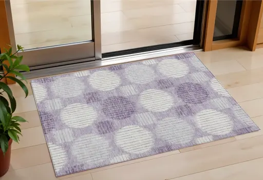 3' X 5' Purple And Ivory Geometric Washable Indoor Outdoor Area Rug