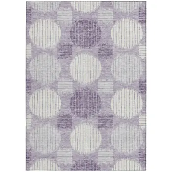 3' X 5' Purple And Ivory Geometric Washable Indoor Outdoor Area Rug