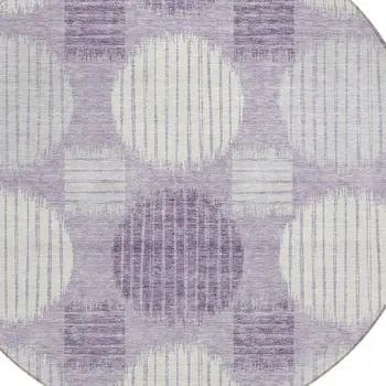 8' Purple And Ivory Round Geometric Washable Indoor Outdoor Area Rug