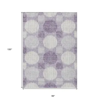 8' X 10' Purple And Ivory Geometric Washable Indoor Outdoor Area Rug