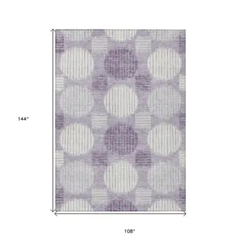 9' X 12' Purple And Ivory Geometric Washable Indoor Outdoor Area Rug