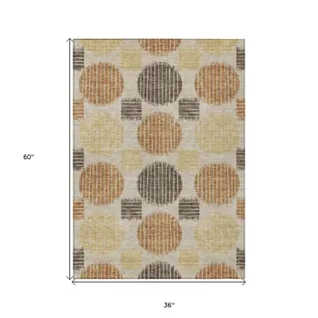3' X 5' Tan Brown And Beige Geometric Washable Indoor Outdoor Area Rug