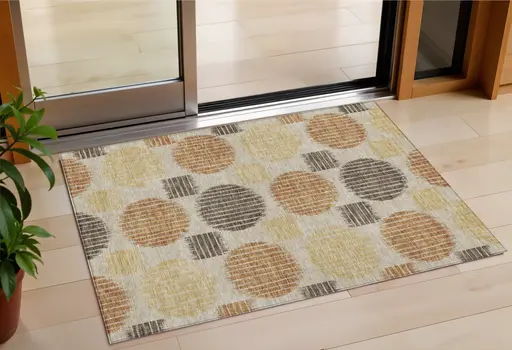 3' X 5' Tan Brown And Beige Geometric Washable Indoor Outdoor Area Rug