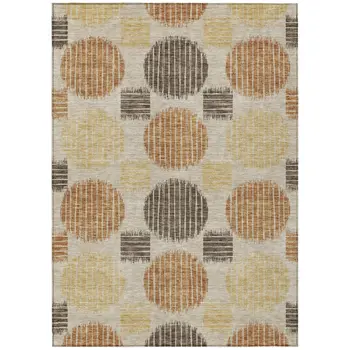 3' X 5' Tan Brown And Beige Geometric Washable Indoor Outdoor Area Rug