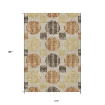 10' X 14' Tan Brown And Beige Geometric Washable Indoor Outdoor Area Rug