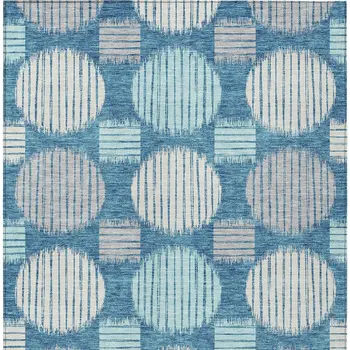 5' X 8' Teal Blue Gray And Ivory Geometric Washable Indoor Outdoor Area Rug