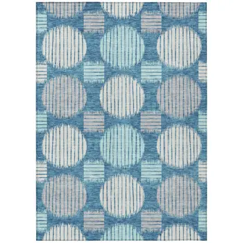 5' X 8' Teal Blue Gray And Ivory Geometric Washable Indoor Outdoor Area Rug