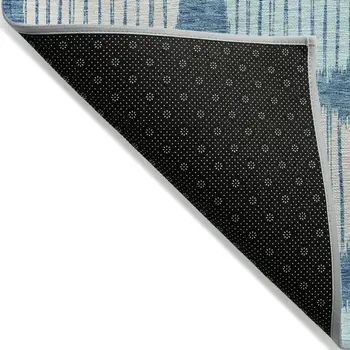 5' X 8' Teal Blue Gray And Ivory Geometric Washable Indoor Outdoor Area Rug