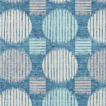8' X 10' Teal Blue Gray And Ivory Geometric Washable Indoor Outdoor Area Rug