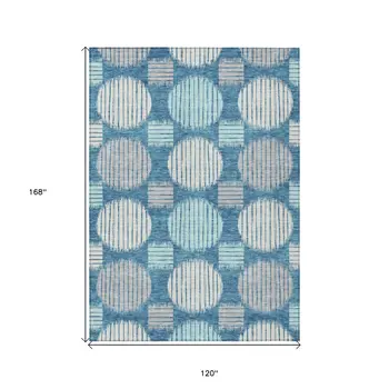 10' X 14' Teal Blue Gray And Ivory Geometric Washable Indoor Outdoor Area Rug