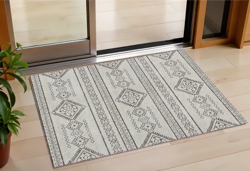 3' X 5' Beige And Brown Southwestern Washable Indoor Outdoor Area Rug