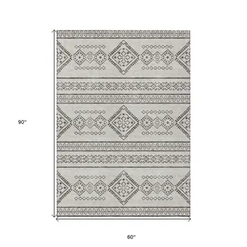 5' X 8' Beige And Brown Southwestern Washable Indoor Outdoor Area Rug