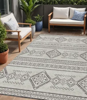 5' X 8' Beige And Brown Southwestern Washable Indoor Outdoor Area Rug