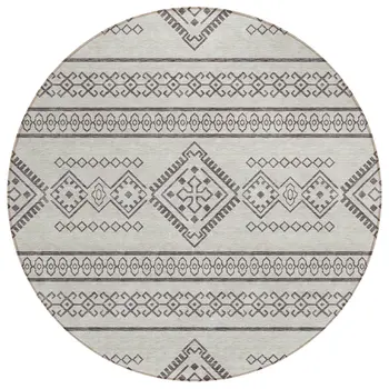 8' Beige And Brown Round Southwestern Washable Indoor Outdoor Area Rug