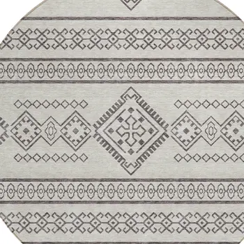 8' Beige And Brown Round Southwestern Washable Indoor Outdoor Area Rug