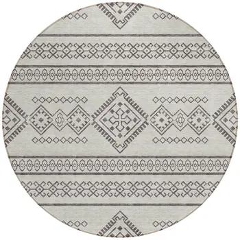 8' Beige And Brown Round Southwestern Washable Indoor Outdoor Area Rug