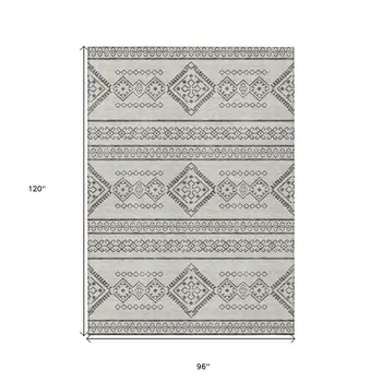 8' X 10' Beige And Brown Southwestern Washable Indoor Outdoor Area Rug