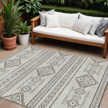 8' X 10' Beige And Brown Southwestern Washable Indoor Outdoor Area Rug
