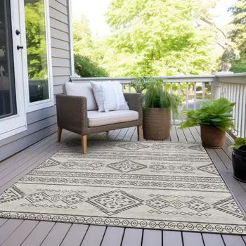 8' X 10' Beige And Brown Southwestern Washable Indoor Outdoor Area Rug