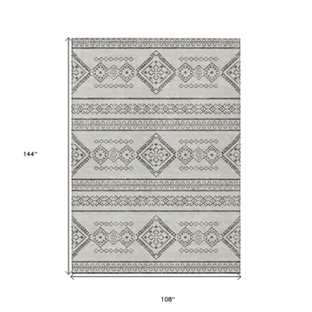 9' X 12' Beige And Brown Southwestern Washable Indoor Outdoor Area Rug
