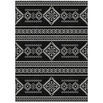 3' X 5' Black And Ivory Southwestern Washable Indoor Outdoor Area Rug