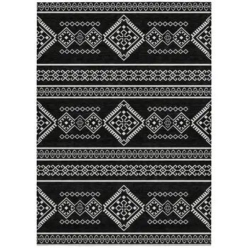 3' X 5' Black And Ivory Southwestern Washable Indoor Outdoor Area Rug
