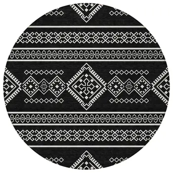 8' Black And Ivory Round Southwestern Washable Indoor Outdoor Area Rug