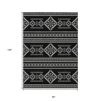 8' X 10' Black And Ivory Southwestern Washable Indoor Outdoor Area Rug