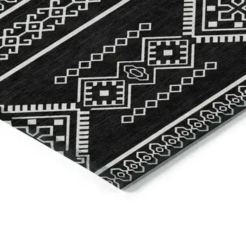 8' X 10' Black And Ivory Southwestern Washable Indoor Outdoor Area Rug