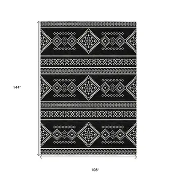 9' X 12' Black And Ivory Southwestern Washable Indoor Outdoor Area Rug