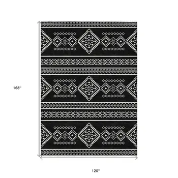10' X 14' Black And Ivory Southwestern Washable Indoor Outdoor Area Rug