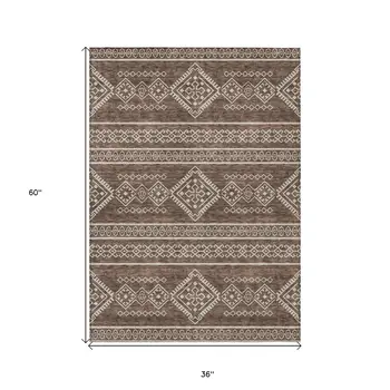 3' X 5' Brown And Ivory Southwestern Washable Indoor Outdoor Area Rug