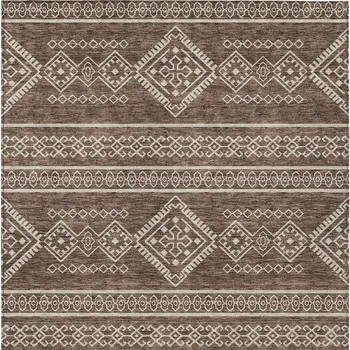 3' X 5' Brown And Ivory Southwestern Washable Indoor Outdoor Area Rug