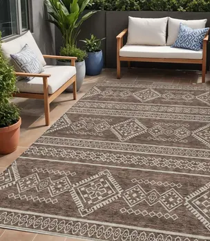 5' X 8' Brown And Ivory Southwestern Washable Indoor Outdoor Area Rug