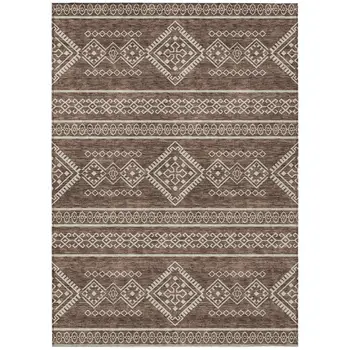 9' X 12' Brown And Ivory Southwestern Washable Indoor Outdoor Area Rug