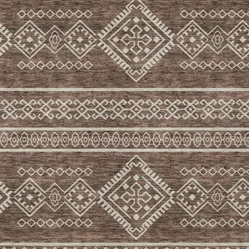 9' X 12' Brown And Ivory Southwestern Washable Indoor Outdoor Area Rug