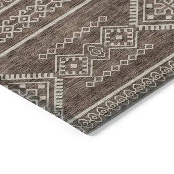 9' X 12' Brown And Ivory Southwestern Washable Indoor Outdoor Area Rug