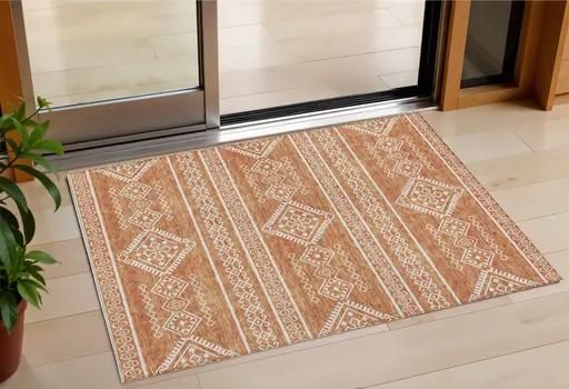 3' X 5' Copper And Ivory Southwestern Washable Indoor Outdoor Area Rug