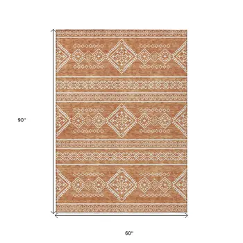 5' X 8' Copper And Ivory Southwestern Washable Indoor Outdoor Area Rug