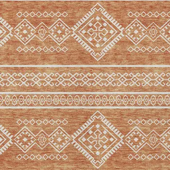 5' X 8' Copper And Ivory Southwestern Washable Indoor Outdoor Area Rug