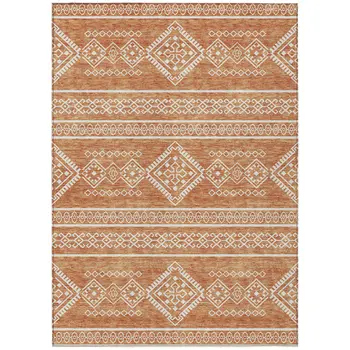 8' X 10' Copper And Ivory Southwestern Washable Indoor Outdoor Area Rug
