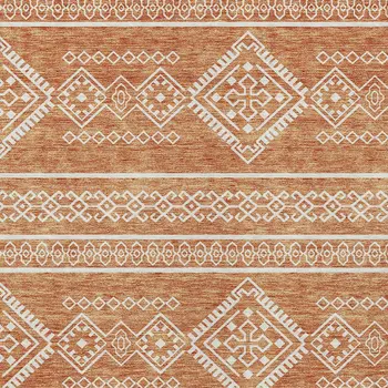 8' X 10' Copper And Ivory Southwestern Washable Indoor Outdoor Area Rug