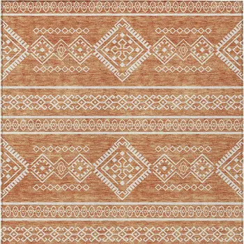 8' X 10' Copper And Ivory Southwestern Washable Indoor Outdoor Area Rug