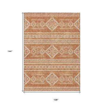 9' X 12' Copper And Ivory Southwestern Washable Indoor Outdoor Area Rug